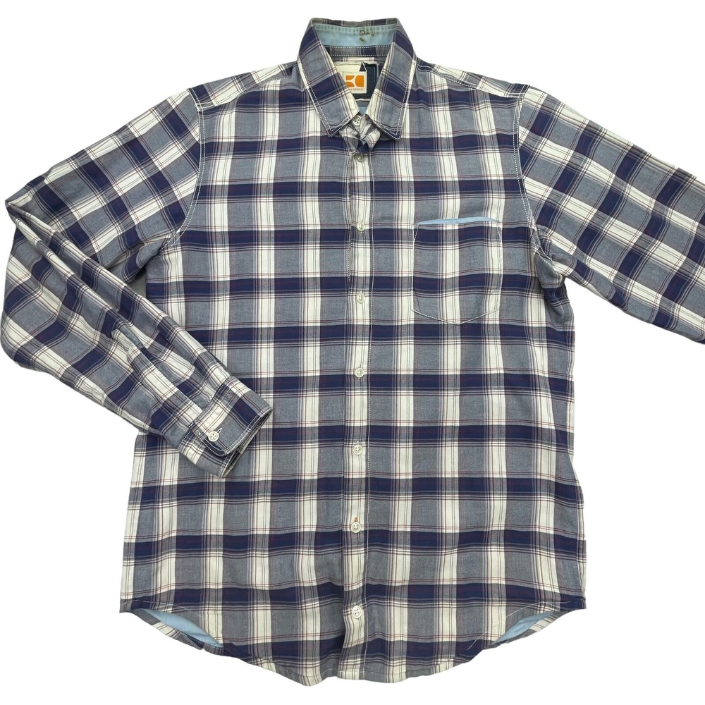 Hugo Boss Orange Men Small Blue Plaid Button Up Shirt Long Sleeve Cotton
